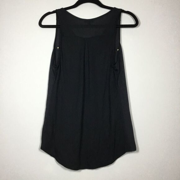 Classy black floaty tank with gold tone studs and front zipper closet staple S - Picture 3 of 7